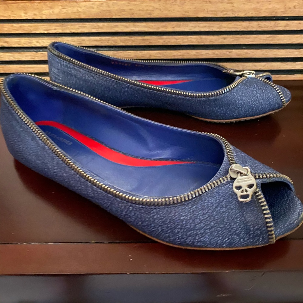 Alexander McQueen Blue Zipper Flats 38.5